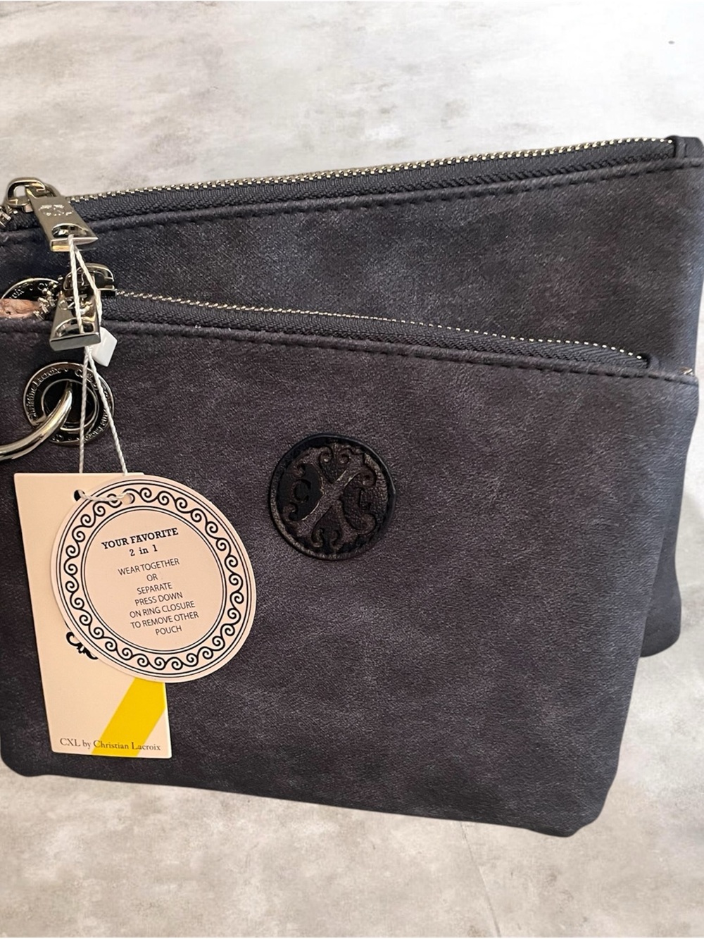 Christian Lacroix Charcoal Blue Jean Double Pouch Keyring Wallet
